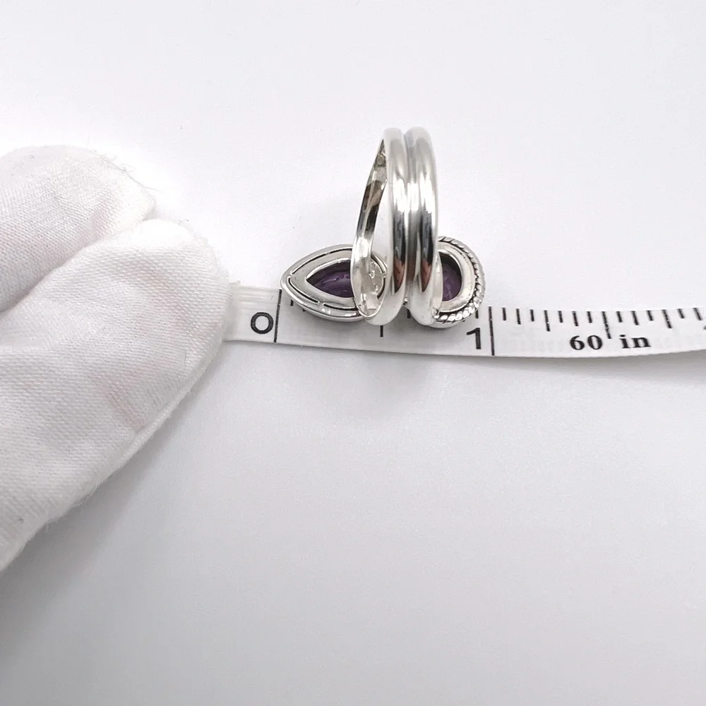 Genuine Faceted Amethyst Oval & Tear Drop .925 Sterling Silver Ring - Picture 12 of 17